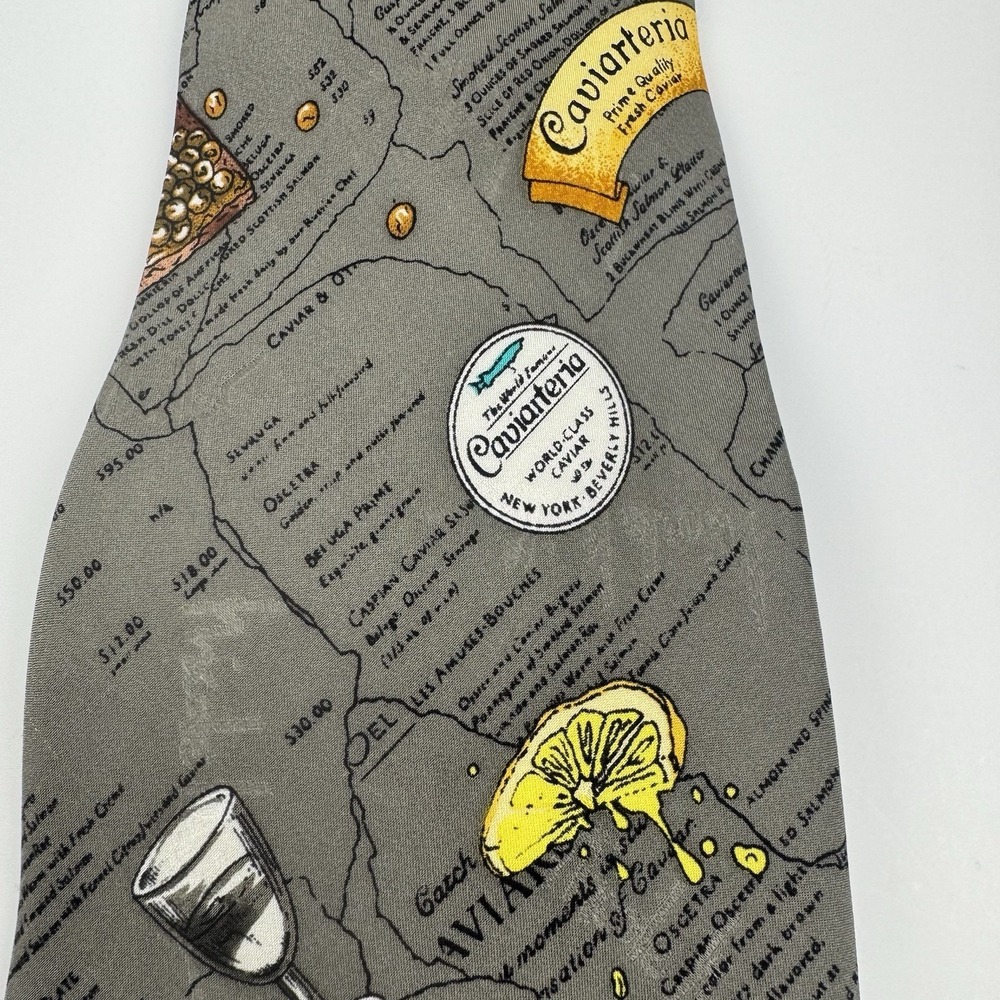 VTG Nicole Miller Caviar Cocktail Novelty Silk Tie 1995 Gray - Picture 4 of 12